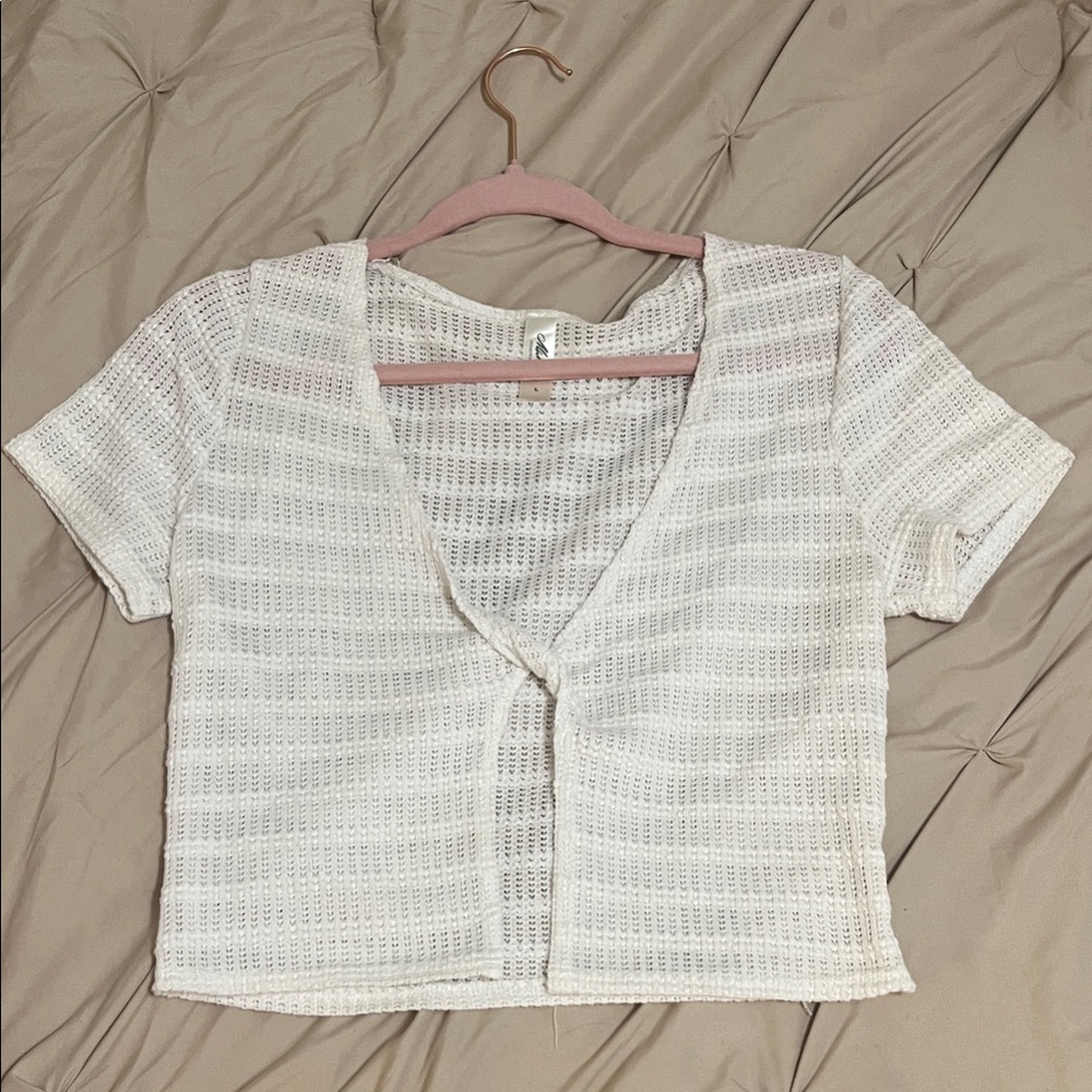 Mahina Ivory Knit Tie-front Top